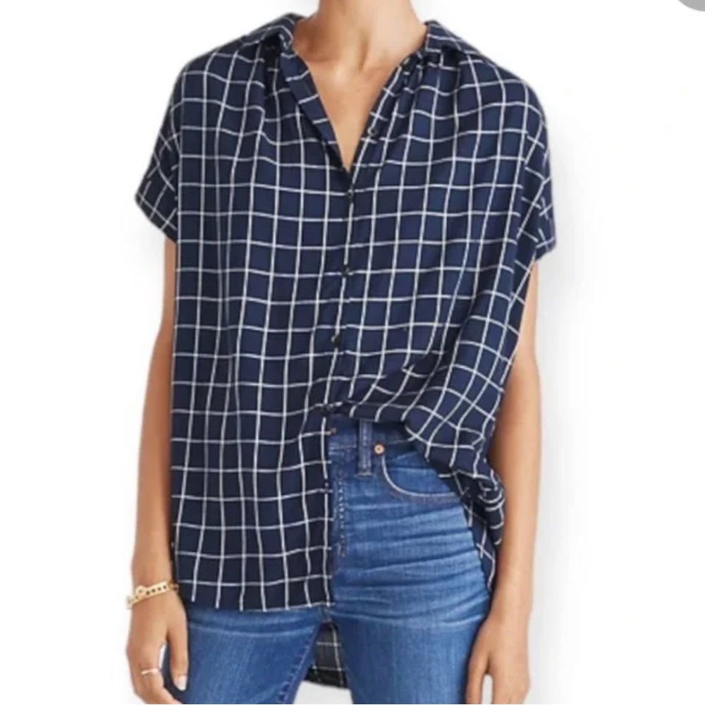 Madewell Central Shirt in Navy Windowpane, Size XXS